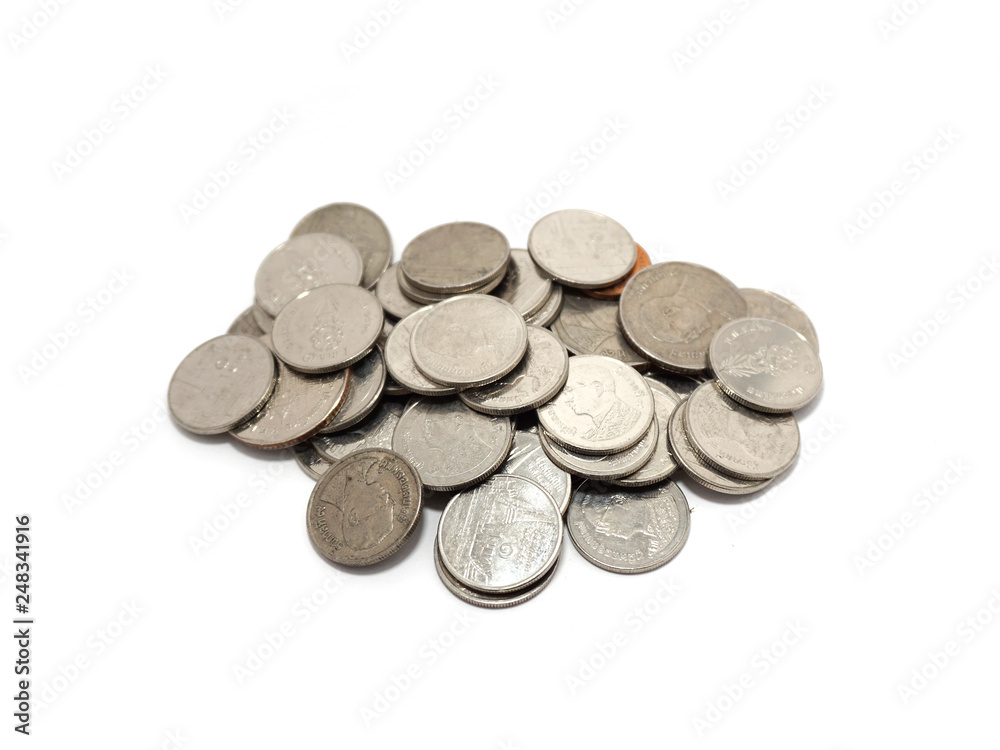 thailand money of coins on white background thailand money of coins on white background