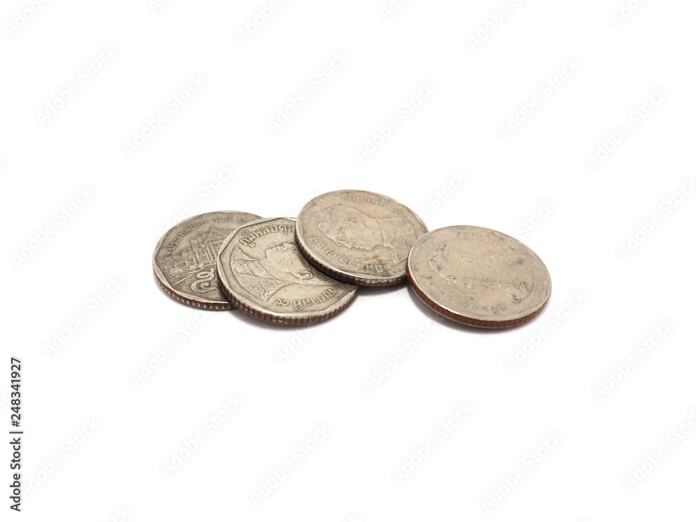 thailand money of coins on white background thailand money of coins on white background
