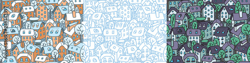 Cute seamless pattern with houses and courtyards