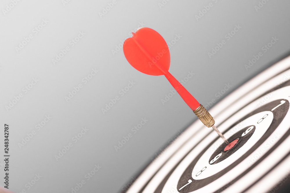 Dartboard with dart in center. Concept of target in business and success Dartboard with dart in center. Concept of target in business and success