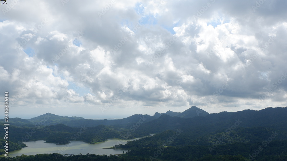 natural mountain scenery with lake view below