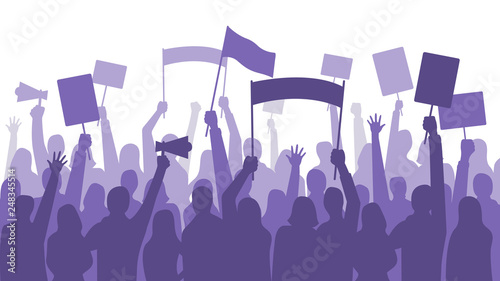 Activists protest. Political riot sign banners, people holding protests placards and manifestation banner vector illustration