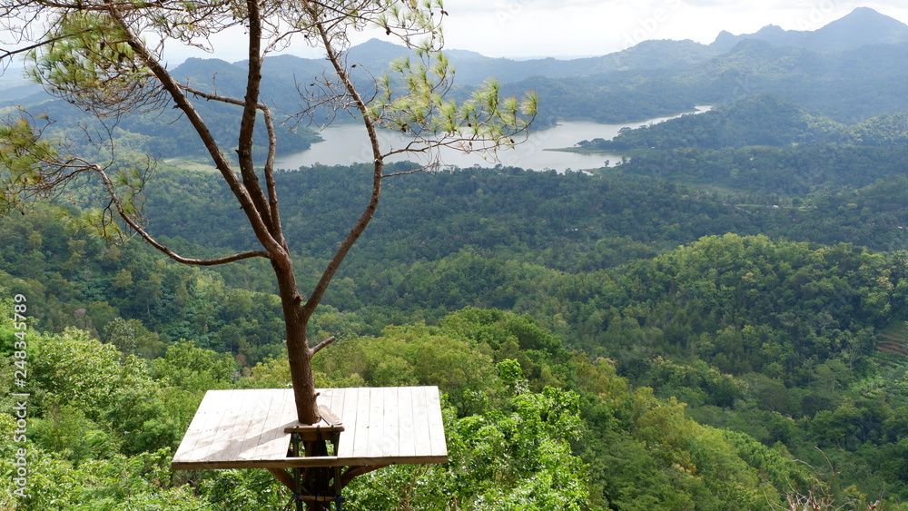 natural mountain scenery with lake view below natural mountain scenery with lake view below