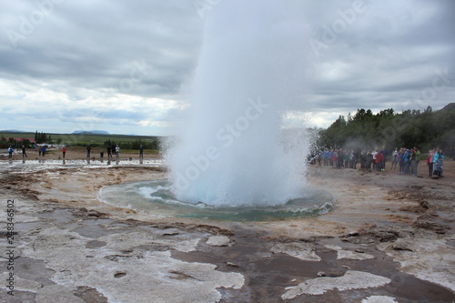 Strokkur geyser during the water explosione, Iceland