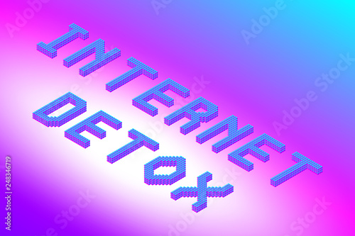 internet detox text in modern bright neon colors, stock vector illustration clip art