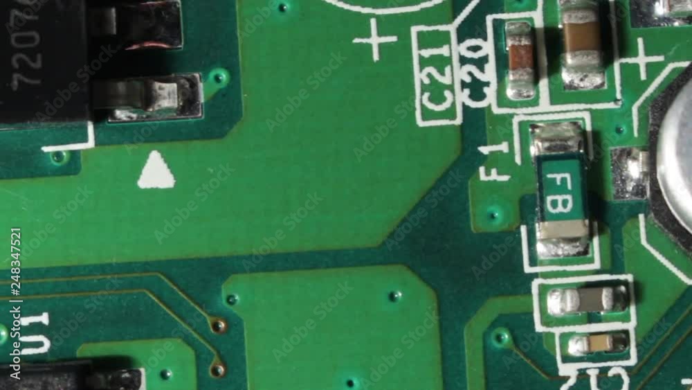 Green Printed Circuit Board PCB Macro Close-up Pan Green Printed Circuit Board PCB Macro Close-up Pan