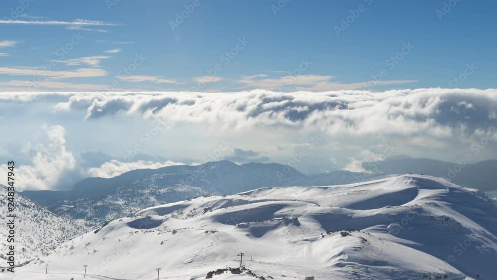 Clouds Motion Over Mount Hermon, Winter in Israel - Sunny Day At Mount Hermon, Time Lapse Pan Left Clouds Motion Over Mount Hermon, Winter in Israel - Sunny Day At Mount Hermon, Time Lapse Pan Left