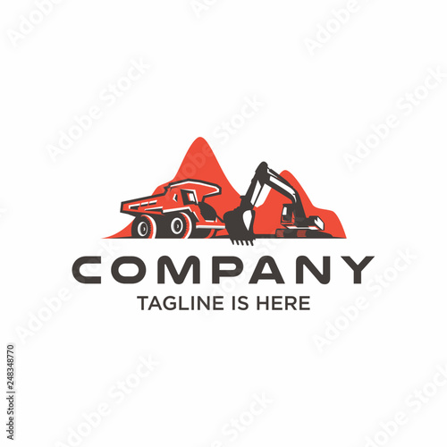 mining industry vector logo template. construction machinery vector