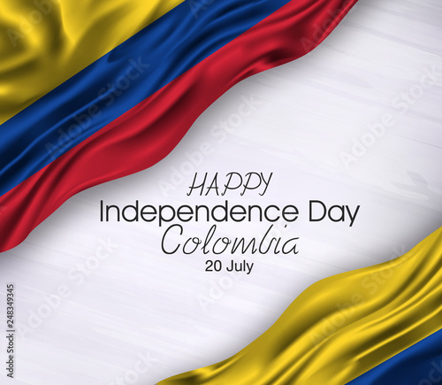 Vector illustration of Happy . Waving flags isolated on gray background, colombia,20 july,independence .