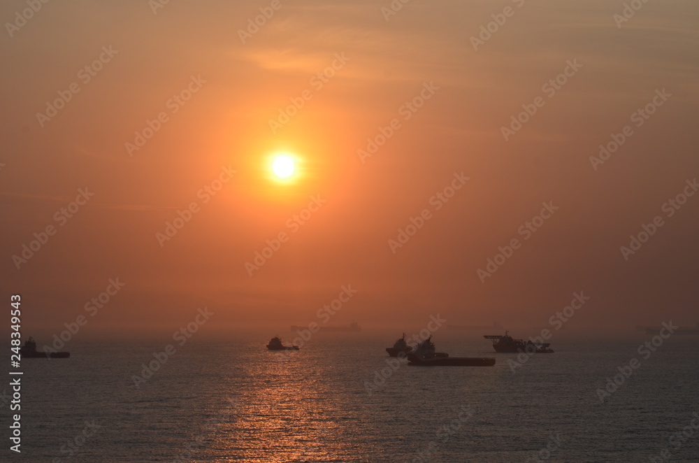 Vessels in the sunrise
