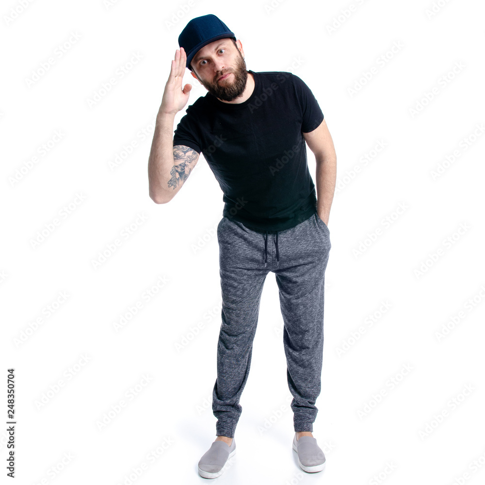 Man with beard cap on white background isolation Man with beard cap on white background isolation
