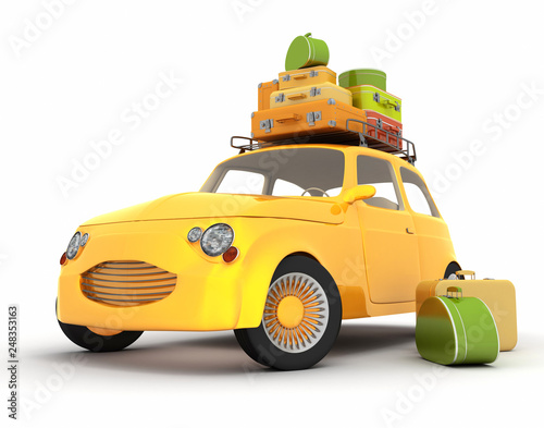 Retro car traveling yellow