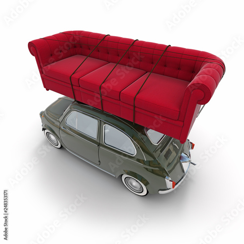 Small retro car carrying a ...