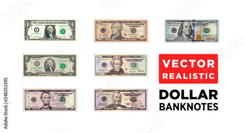 Fototapeta Dollar money realistic paper banknotes of USA - vector one size, business art illustration