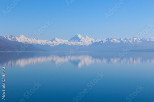 Aoraki Mt. Cook reflected on Pukaki Lake  New Zealand  South Island