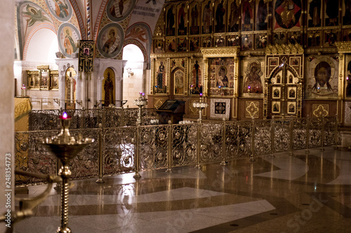 altar  interior and ornaments on the inner walls of the Transfiguration Church of Christ the Saviour  the world-famous main Orthodox Church of Russia.