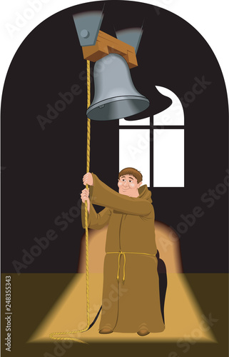 Monk Ringing Bells Vector Illustration