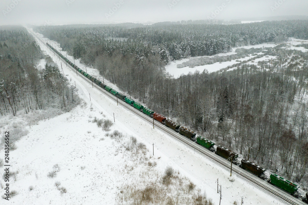 Obraz premium Railroad with cargo train