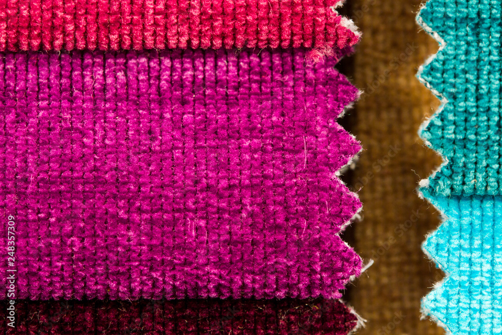 Multicolored samples of furniture fabric