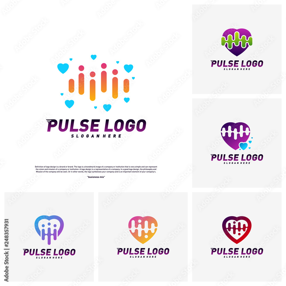 Fototapeta premium Set of Love Heart Pulse logo design concept vector. People Beat logo Template Vector.