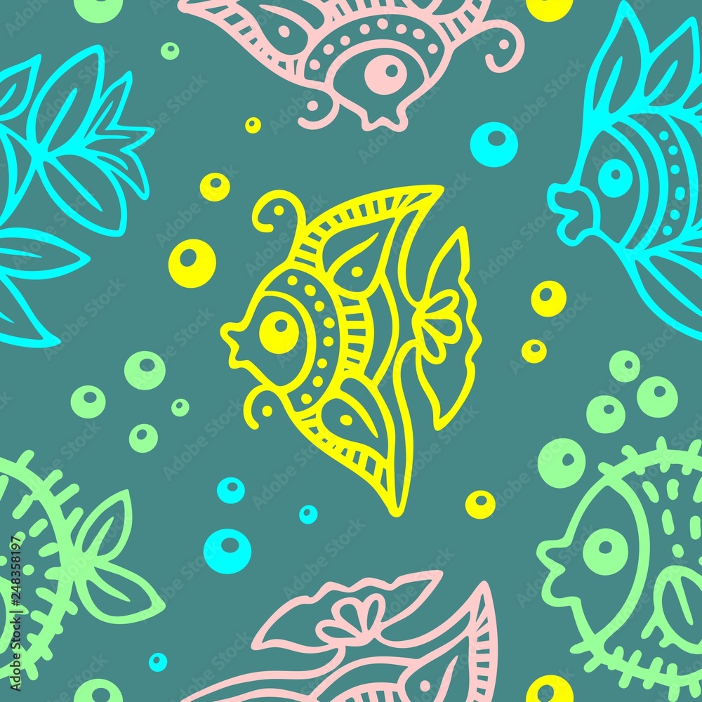 Fishes Batik Style Seamless Pattern Vector Design Fishes Batik Style Seamless Pattern Vector Design
