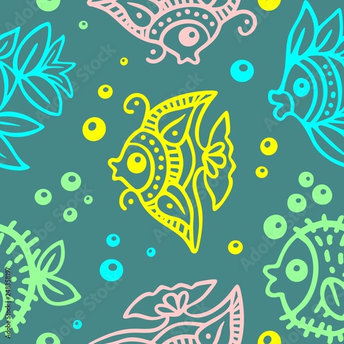 Fishes Batik Style Seamless Pattern Vector Design