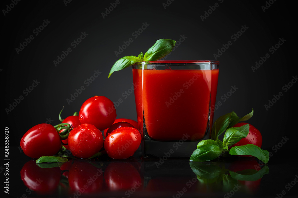 Tomato juice with basil. Tomato juice with basil.