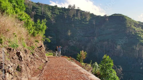 Levada  dos Tornos, Madeira. Beautiful footpath in spring sunlight. photo