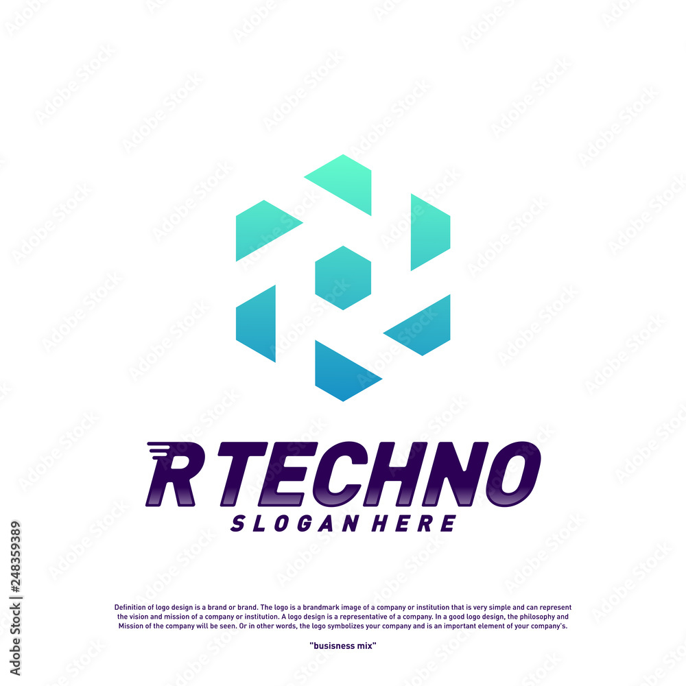 Abstract letter R logo design template. Colorful hexagon creative sign. Initial R Digital logo concept. Abstract letter R logo design template. Colorful hexagon creative sign. Initial R Digital logo concept.