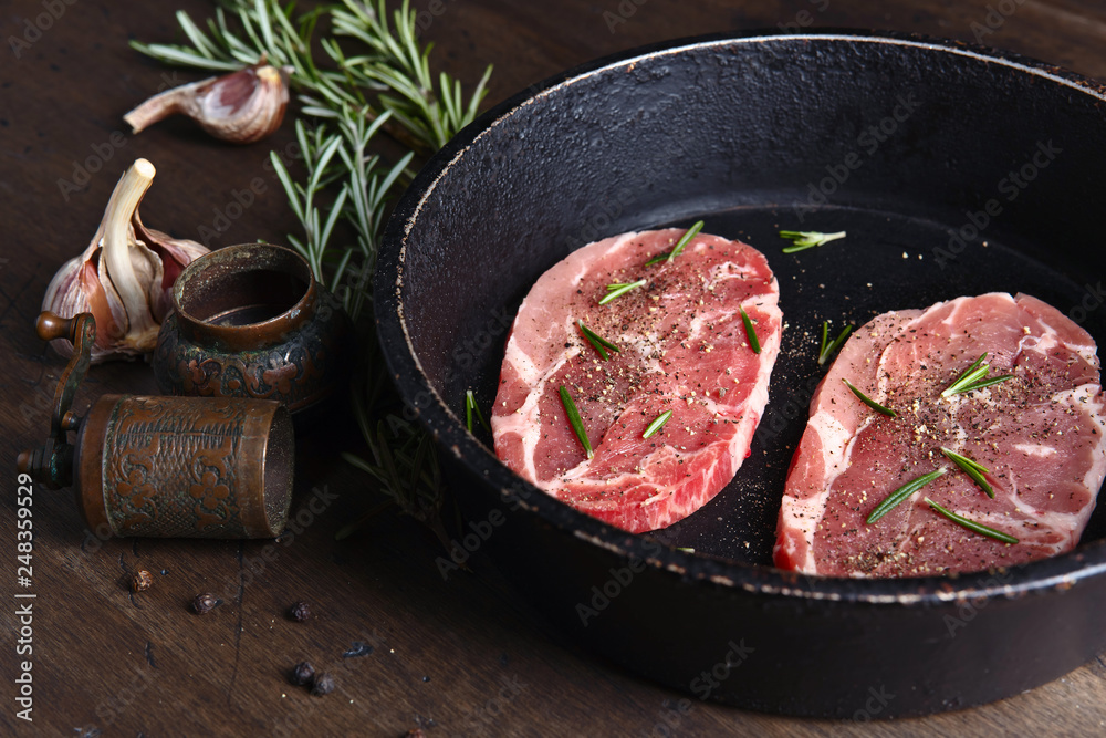 Pork steak with rosemary, garlic and pepper Pork steak with rosemary, garlic and pepper