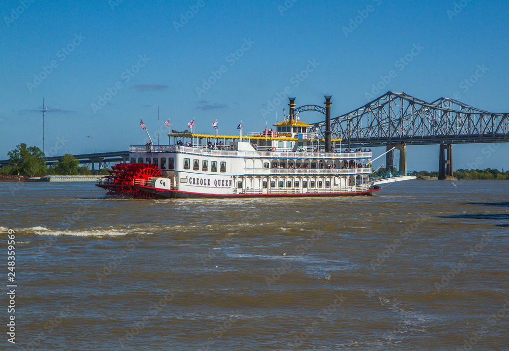 Creole Queen steamboat on Mississippi River in New Orleans, Louisiana.  Stock-Foto | Adobe Stock