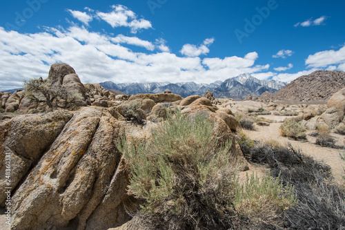 Rocks and boulders in the Alabama Hills Recreation Area near Lone Pine California in the Eastern Sierra Nevada Mountains.