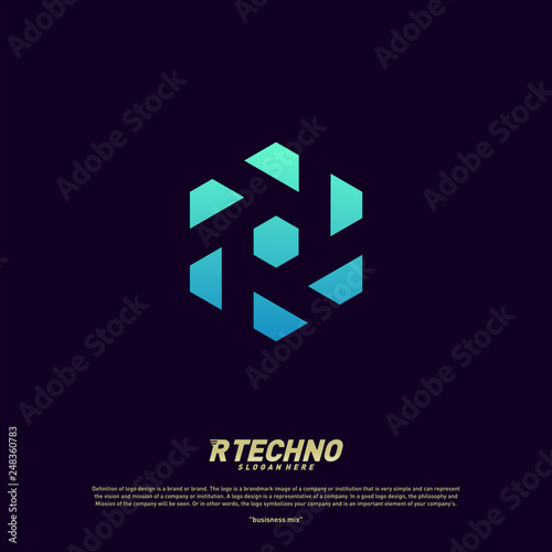 Abstract letter R logo design template. Colorful hexagon creative sign. Initial R Digital logo concept.