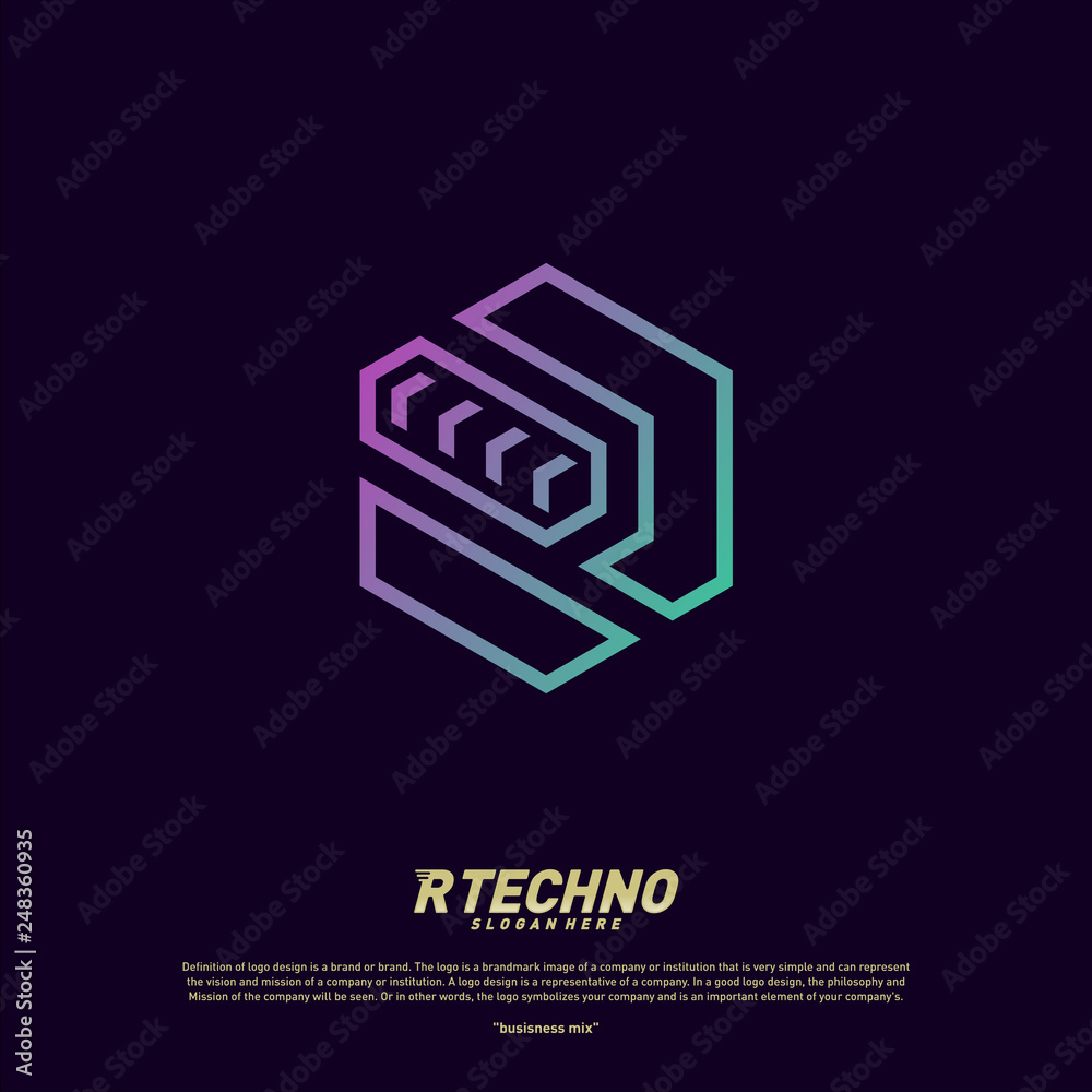 Abstract letter R logo design template. Colorful hexagon creative sign. Initial R Digital logo concept.