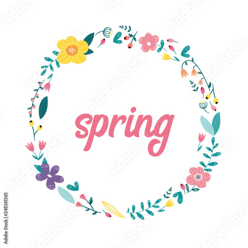 Spring, floral wreath design with fresh flowers. Vector illustration.