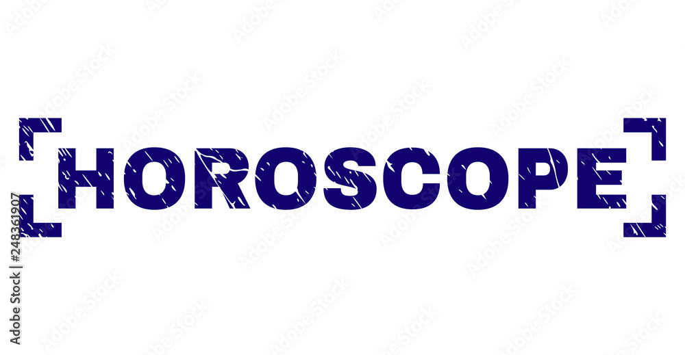 HOROSCOPE text seal imprint with grunge effect. Text caption is placed inside corners. Blue vector rubber print of HOROSCOPE with grunge texture. HOROSCOPE text seal imprint with grunge effect. Text caption is placed inside corners. Blue vector rubber print of HOROSCOPE with grunge texture.