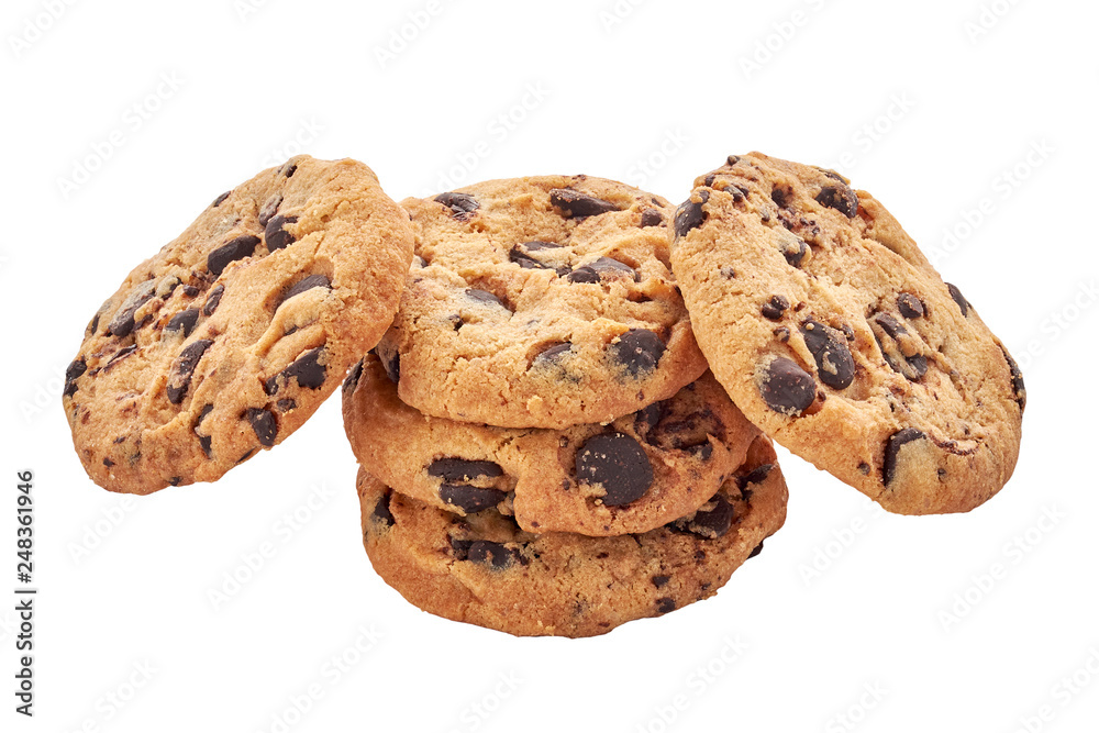 Chocolate chips cookie isolated on white background