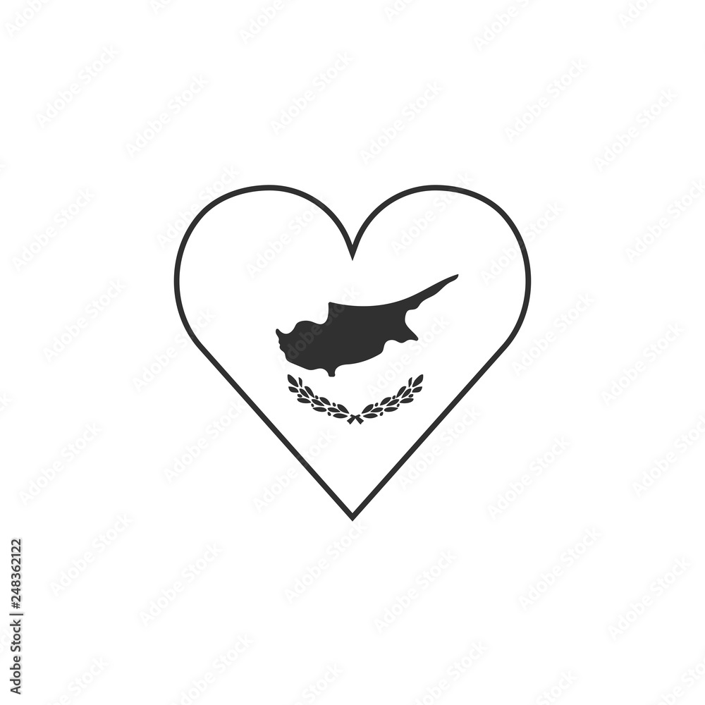Cyprus flag icon in a heart shape in black outline flat design. Independence day or National day holiday concept. Cyprus flag icon in a heart shape in black outline flat design. Independence day or National day holiday concept.