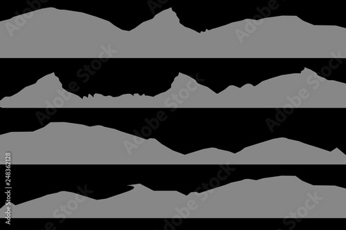 Mountains silhouettes on the white background. Vector set of outdoor design elements.