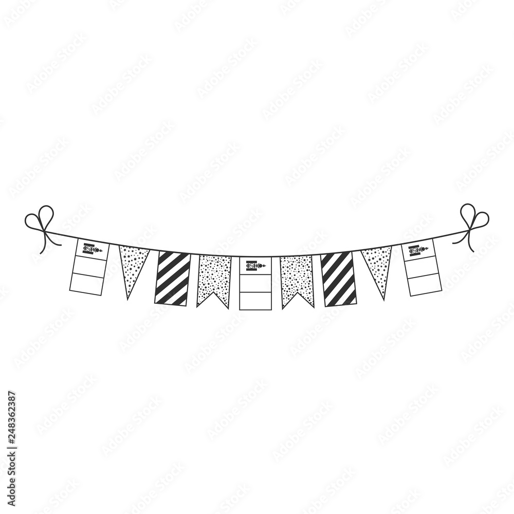 Obraz premium Decorations bunting flags for Mongolia national day holiday in black outline flat design. Independence day or National day holiday concept.