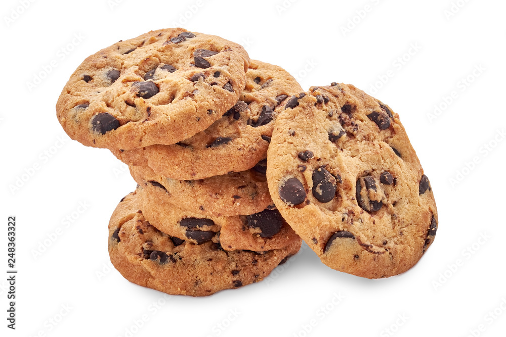 Stacked cookie with chocolate crumbs isolated on white background