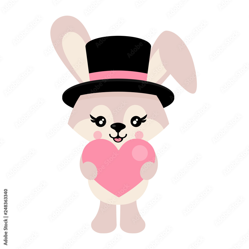cartoon cute bunny with heart and hat vector cartoon cute bunny with heart and hat vector