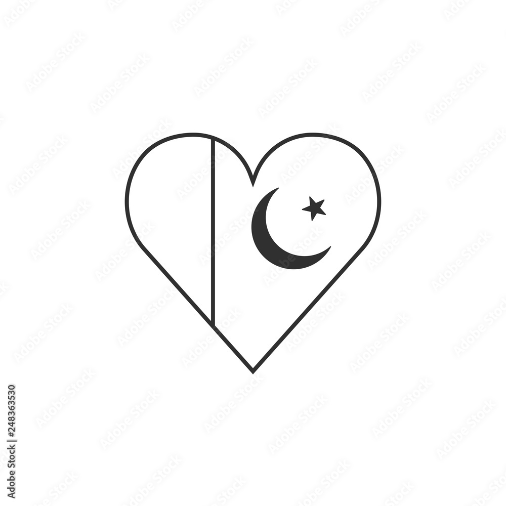 Pakistan flag icon in a heart shape in black outline flat design. Independence day or National day holiday concept. Pakistan flag icon in a heart shape in black outline flat design. Independence day or National day holiday concept.