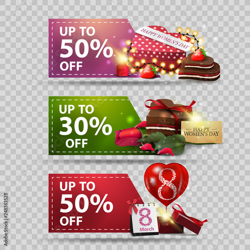 Three discount banners for Women's day with gifts