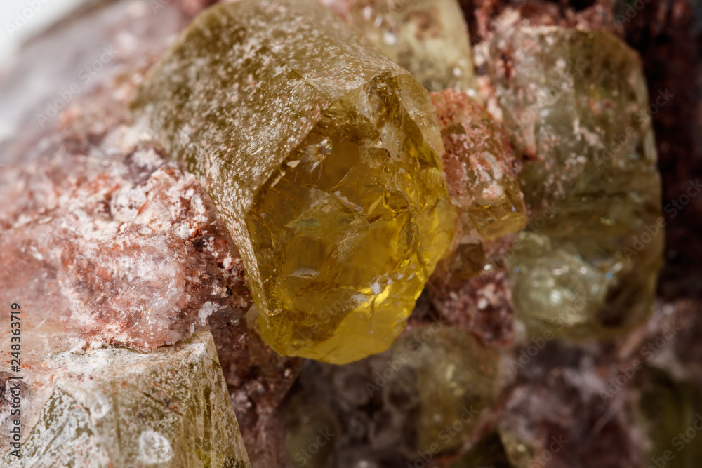 Macro mineral stone.Golden Apatite on a white background Macro mineral stone.Golden Apatite on a white background