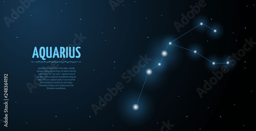 Aquarius zodiac constellation vector sign with silhouette. Poster design with place for text
