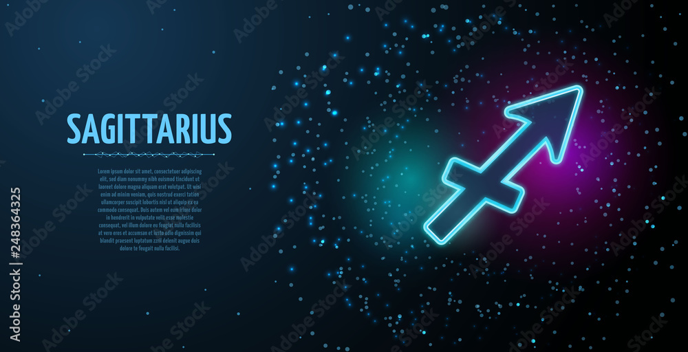 Sagittarius zodiac symbol vector sign with silhouette. Poster design with place for text Sagittarius zodiac symbol vector sign with silhouette. Poster design with place for text
