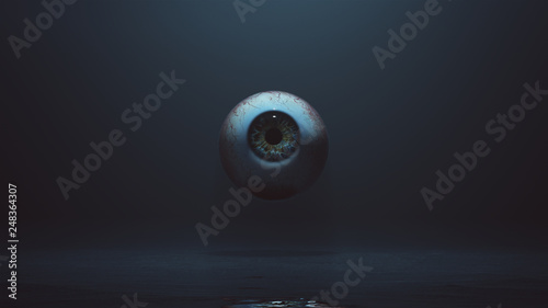 Human Eyeball Floating in a Watery Foggy Void 3d illustration 3d render