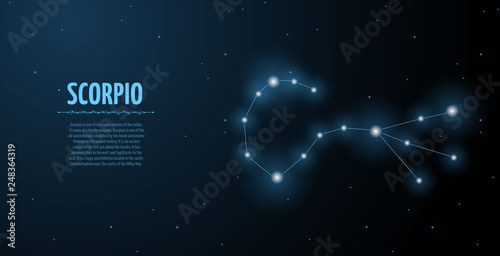 Scorpio zodiac constellation vector sign with silhouette. Poster design with place for text