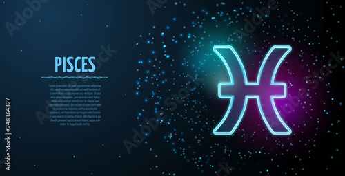 Pisces zodiac symbol vector sign with silhouette. Poster design with place for text